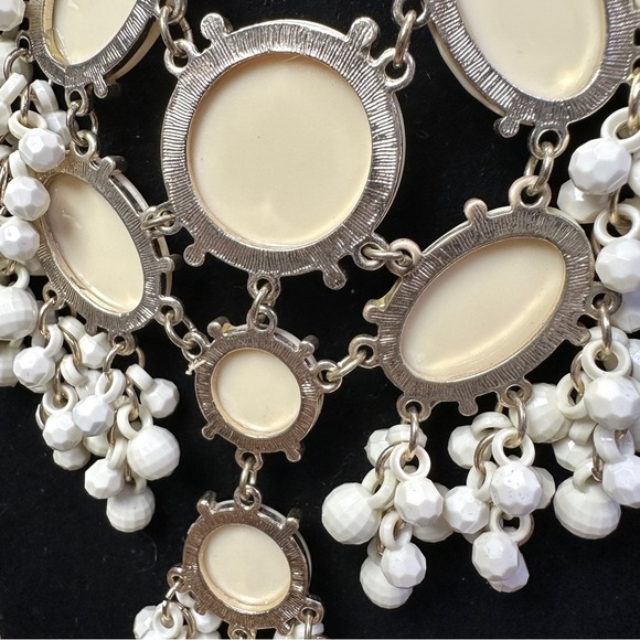 Cream Bubble Bib Maximalism Statement Necklace Resin Cabochons & Bead Fringe - Picture 3 of 5